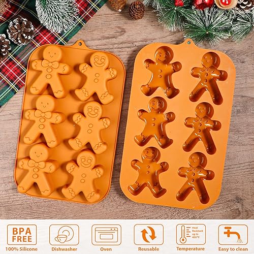 Miniatura 8 de Webake Molde de silicona para hombre de jengibre, 6 cavidades con forma de hombre de jengibre para pasteles, jabón, gelatina, galletas (paquete de 2)