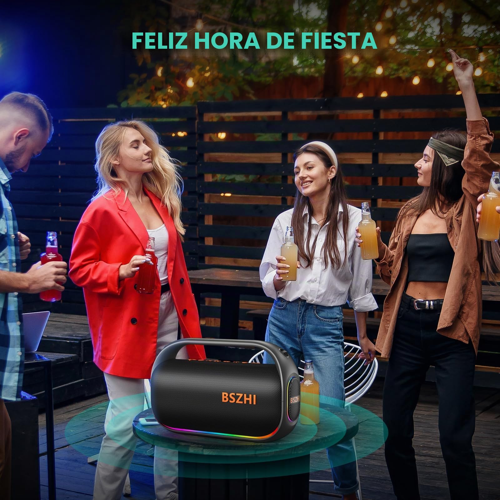 Altavoz Bluetooth de 80 W (pico de 120 W), potente, portátil, resistente al agua IPX6, inalámbrico, TWS, para exteriores, fiestas, viajes y acampadas en la playa, con luz, BT5.0, tarjeta USB/TF, AUX.