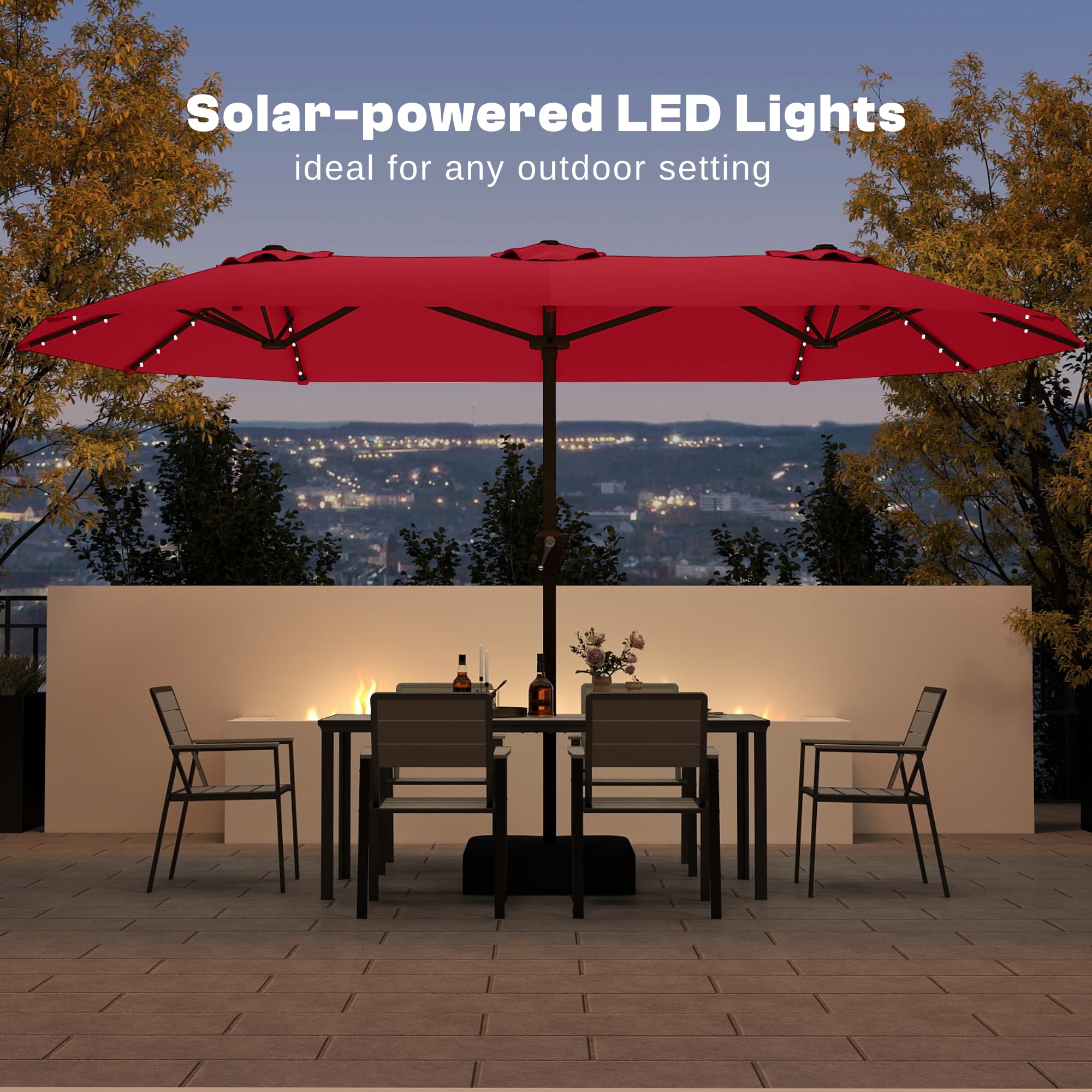Amazon.com : 13FT Double-Sided Patio Umbrella with 48 Solar LED Lights, Large Rectangular Outdoor Market Umbrella with Crank Handle, Vented Canopy, Heavy-Duty 12 Rib Steel Frame, for Backyard, Garden, Pool, Red