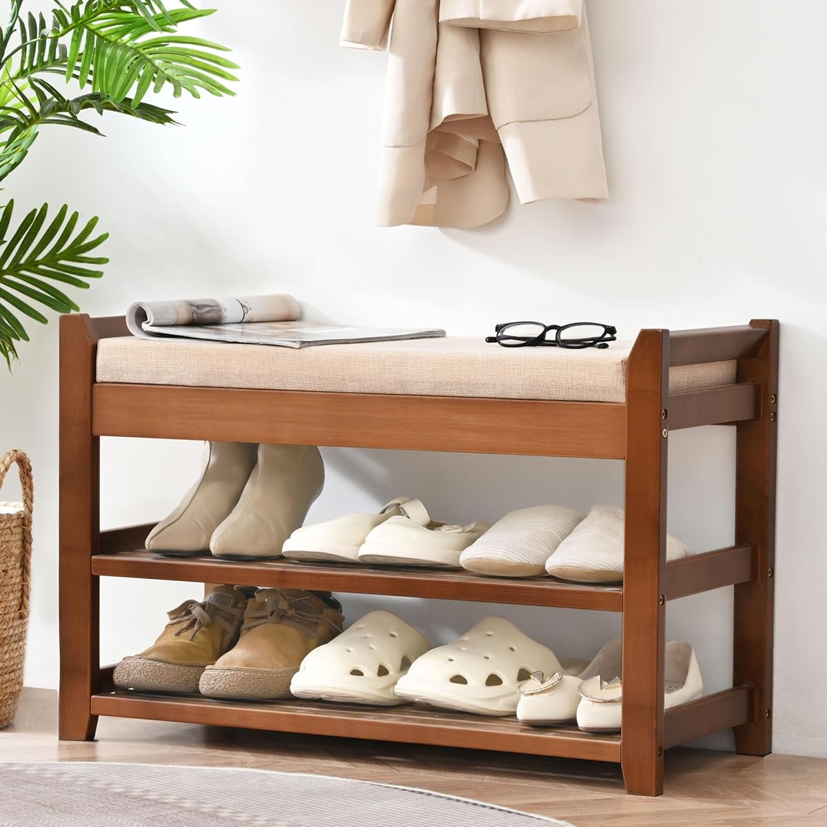 Shoe Rack Bench with Cushion, Shoe Rack for Front Door Entrance, Shoe Bench with Storage for Entryway Hallway Bedroom Living Room