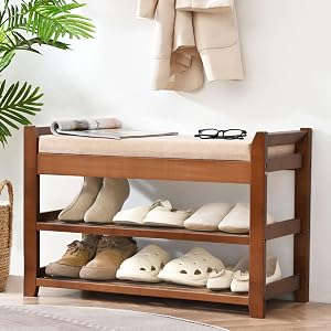 PETKABOO Shoe Rack Bench with Cushion, Shoe Rack for Front Door Entrance, Shoe Bench with Storage for Entryway Hallway Bedroom Living Room