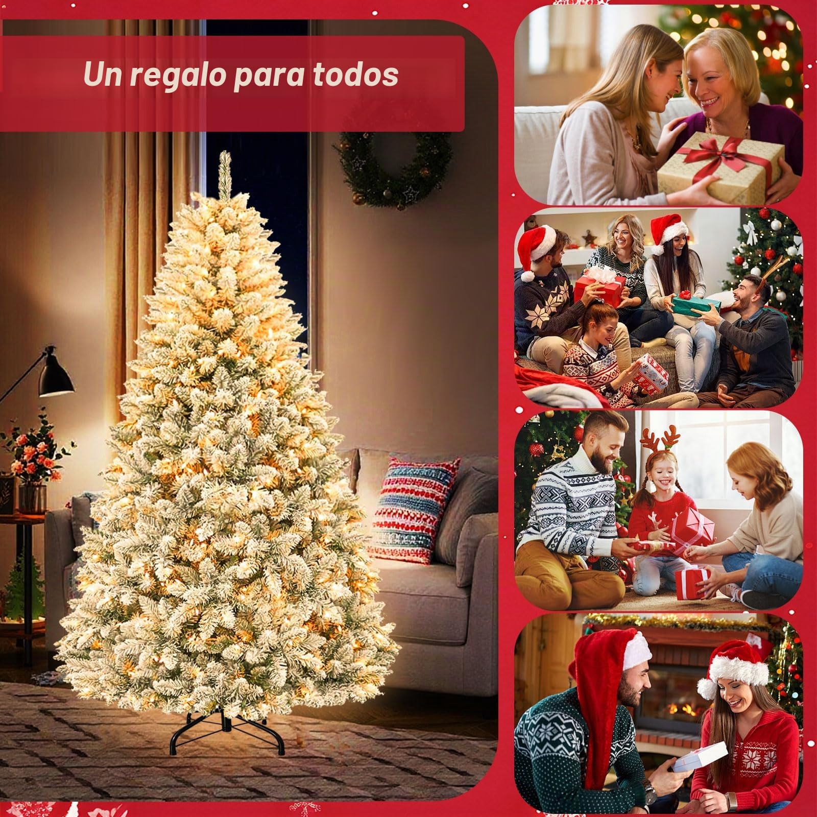 Árbol de Navidad Grande Artificial con iluminación,árbol de Navidad de 180 cm con LED y 900 Puntas,árboles de Navidad Artificiales adecuados para decoración de Navidad y Año Nuevo (DABlanco)