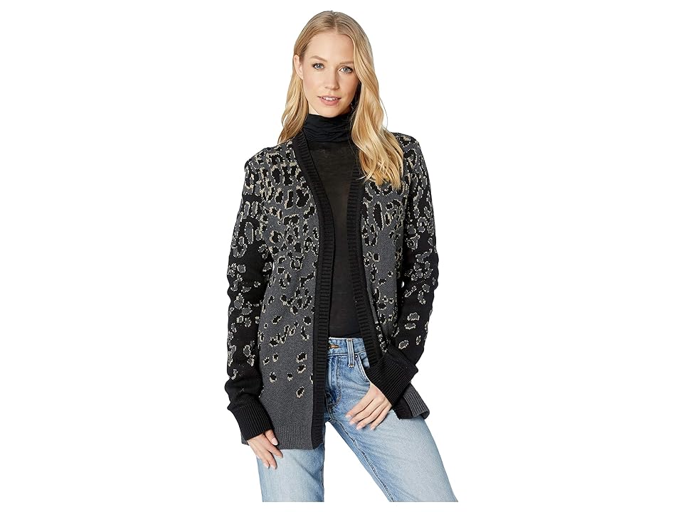 

BCBGeneration Leopard Jacquard Cardigan (Charcoal Combo) Women's Clothing