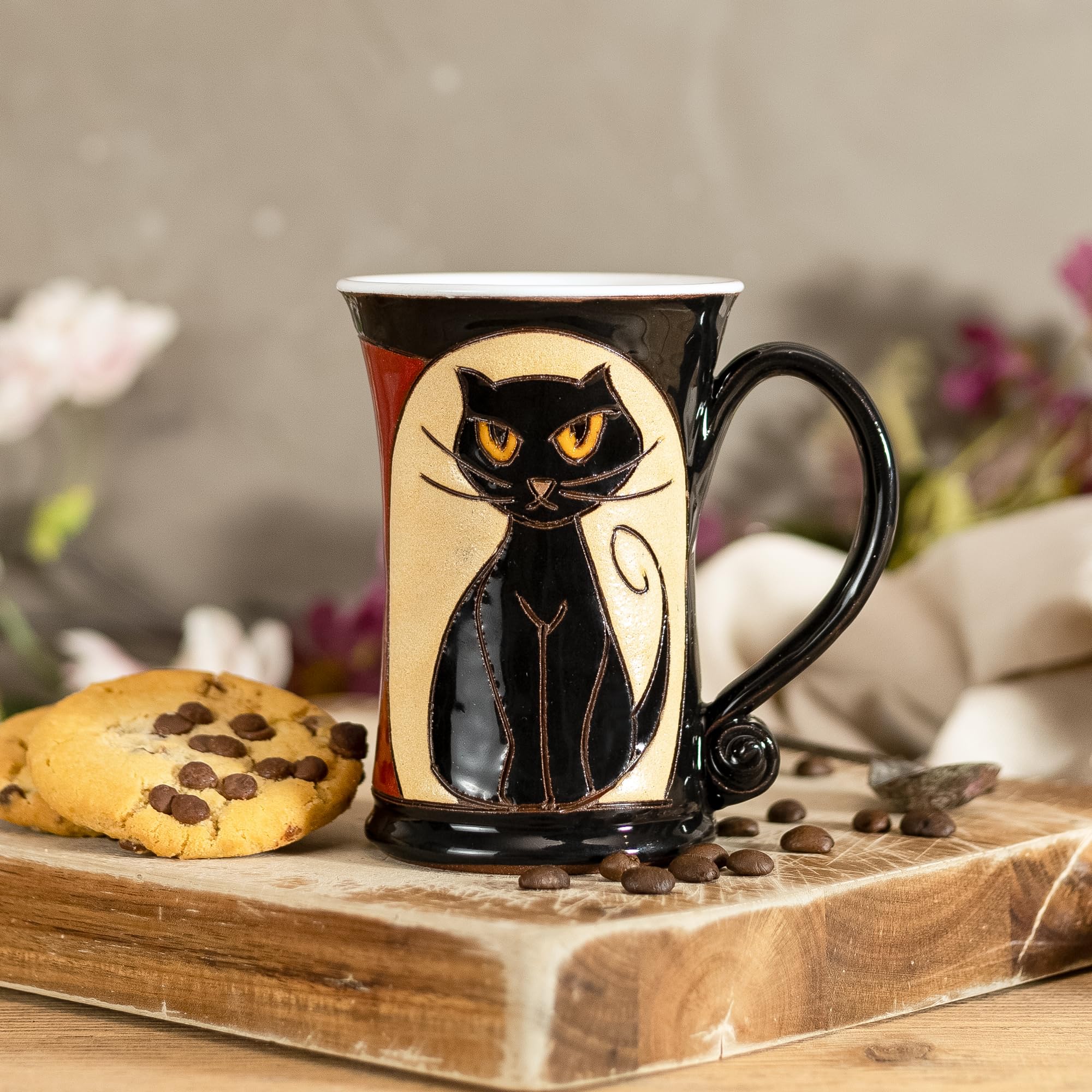 Felisteya Handmade Ceramic Coffee Mug, Black Cat Pottery Mug, 320ml Artisan Tea Cup, Unique Decorative Mug - Image 4