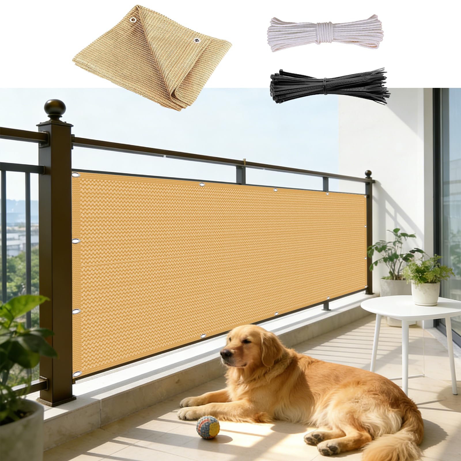 Parawan Ogrodowy 170 x 220 cm Z HDPE 220G M², Ochrona Przed Promieniowaniem Uv, Odporna Na Rozdarcia, Osłona Balkonowa Chroniąca Przed Wiatrem, Piaskowy żółty