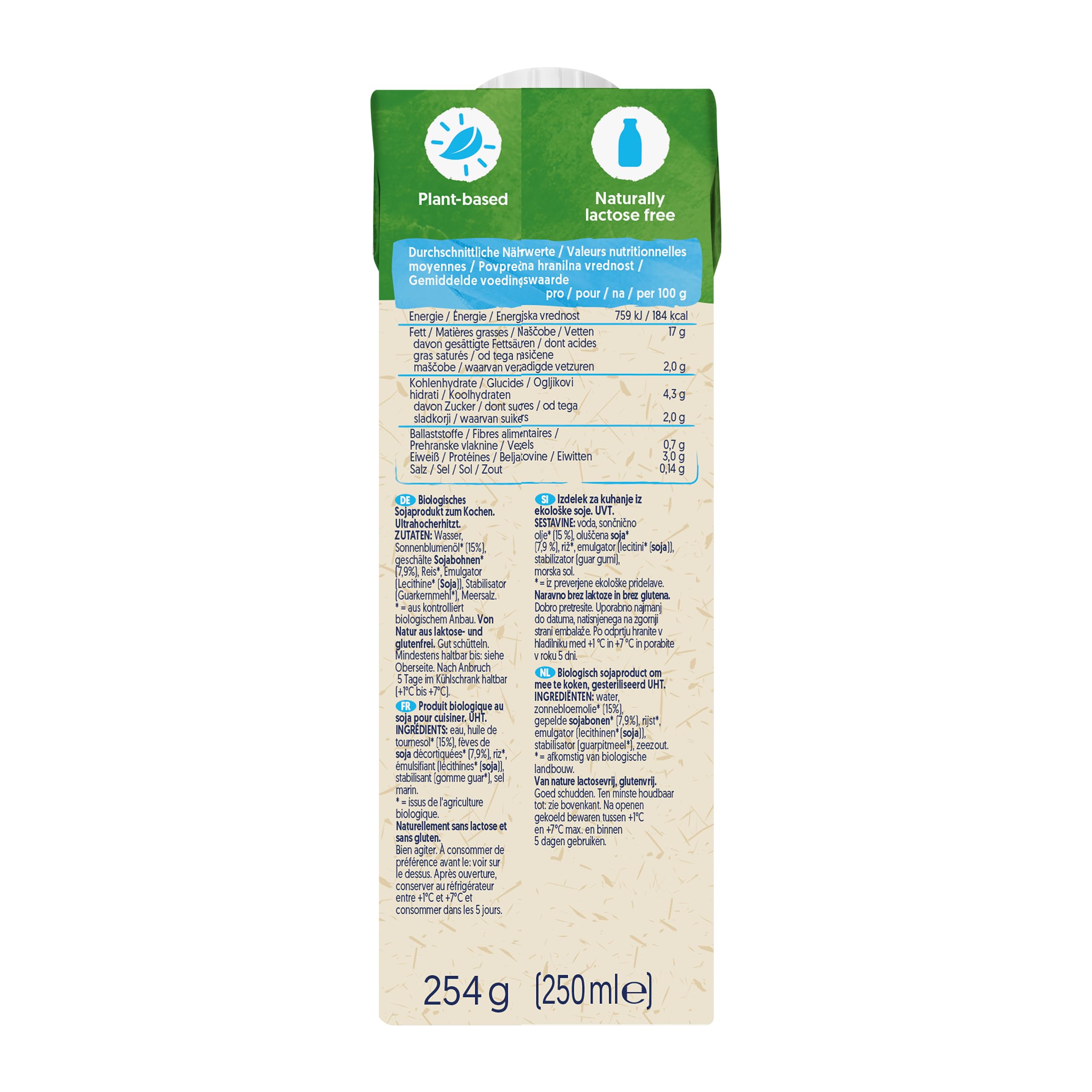 Alpro Bio Cooking Soya – Vegane Bio-Kochcreme – 15 x 250 ml