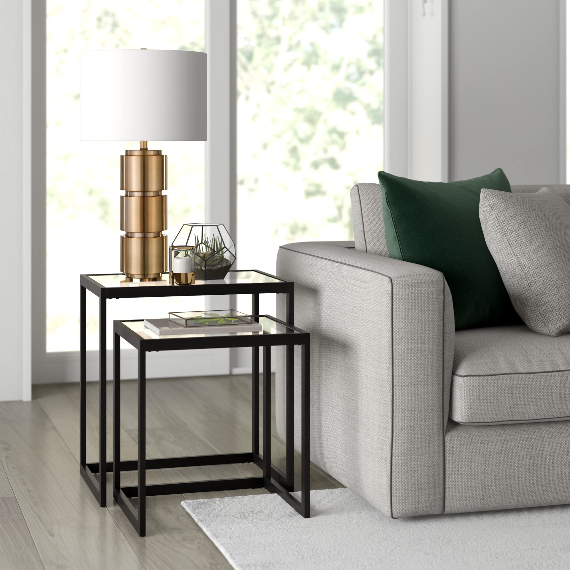 Henn&Hart Blackened Nesting Set Side Table, Black Bronze