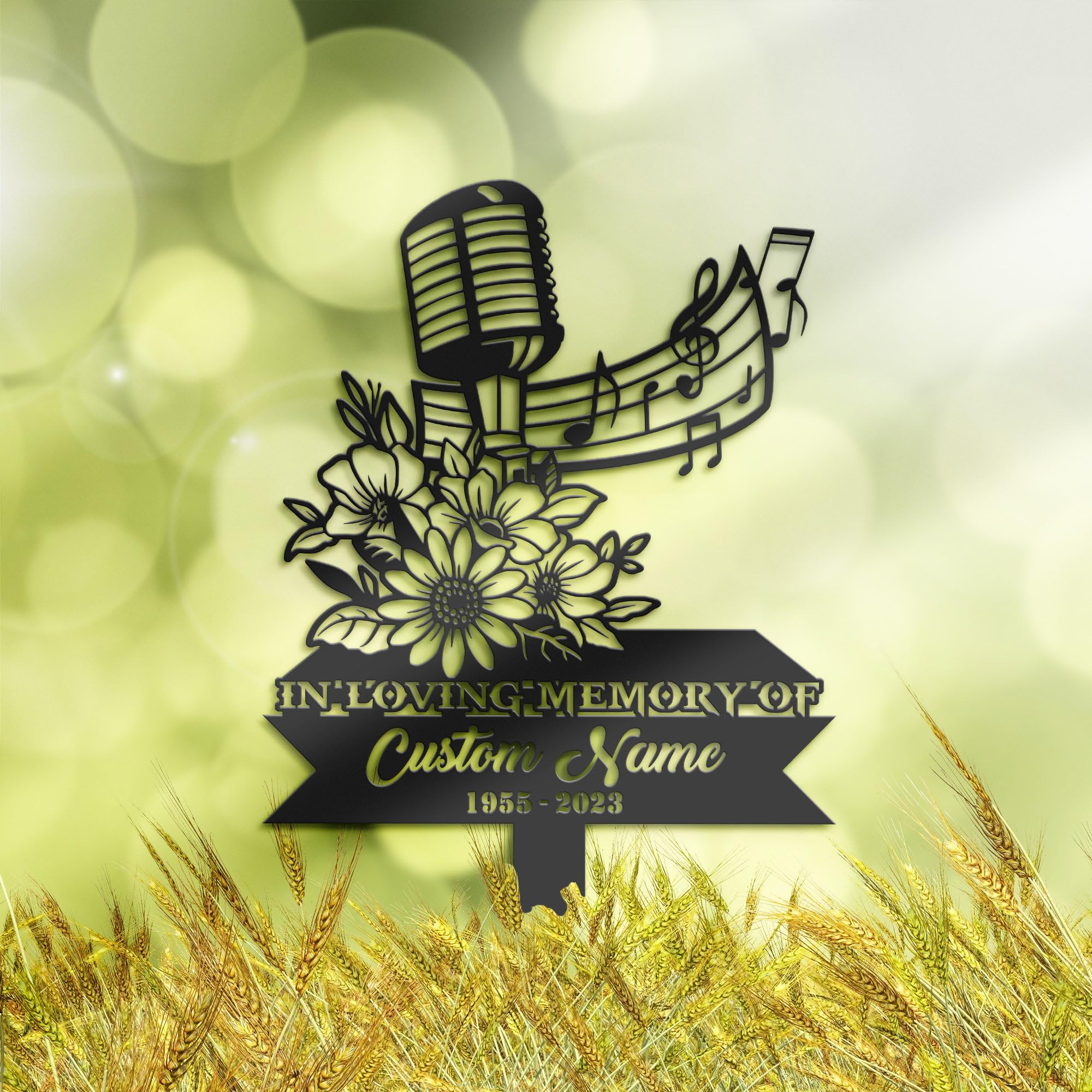 Weiyaliy Multi Personalised Floral Microphone Singer Memorial Stake, Cemetery Marker, Bereavement Gifts, Grave Decorations, Memorial Plaques, Sympathy Sign, Grave Marker, Remembrance Plaque