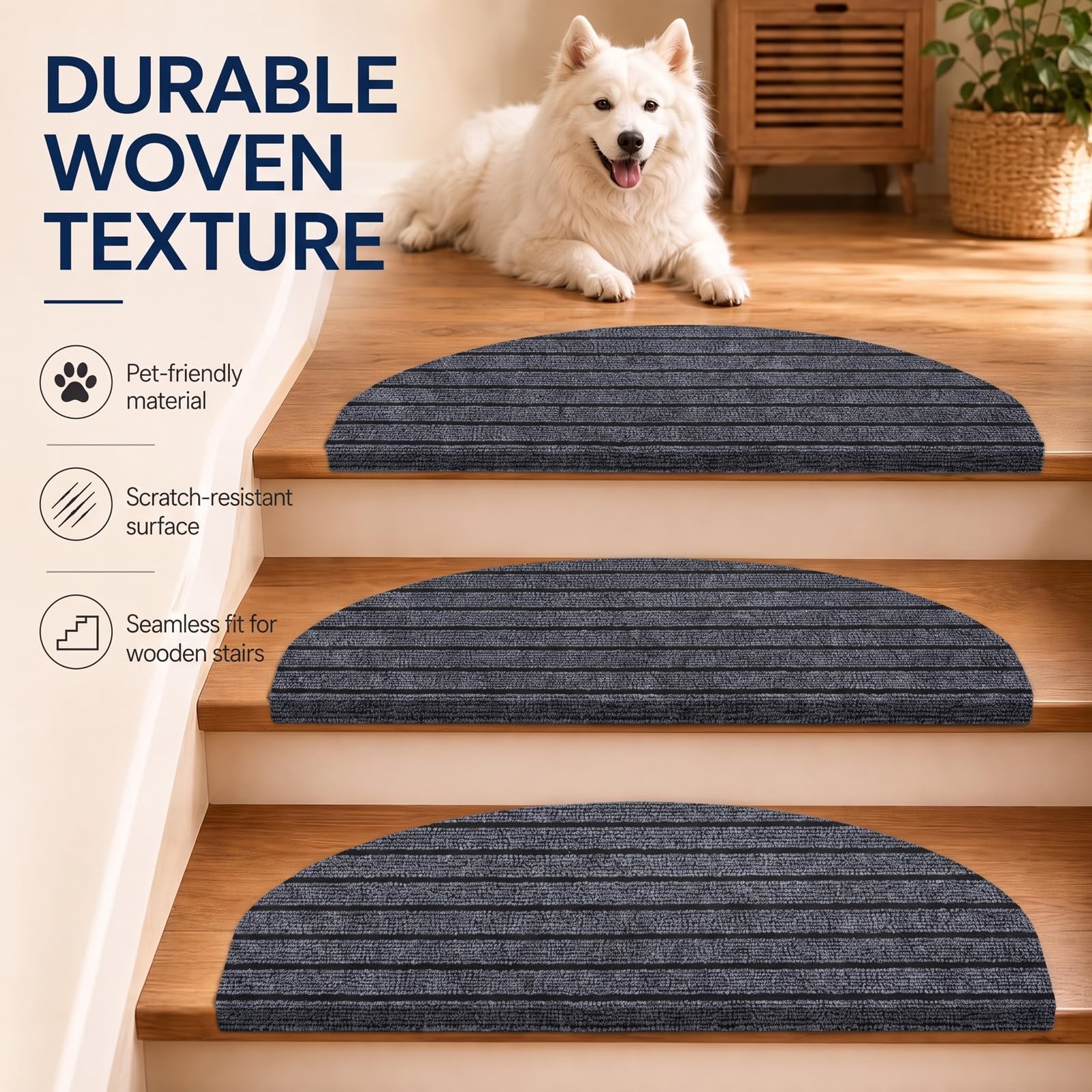 Lot de 15 tapis d'escalier semi-ronds - 60 x 24 cm