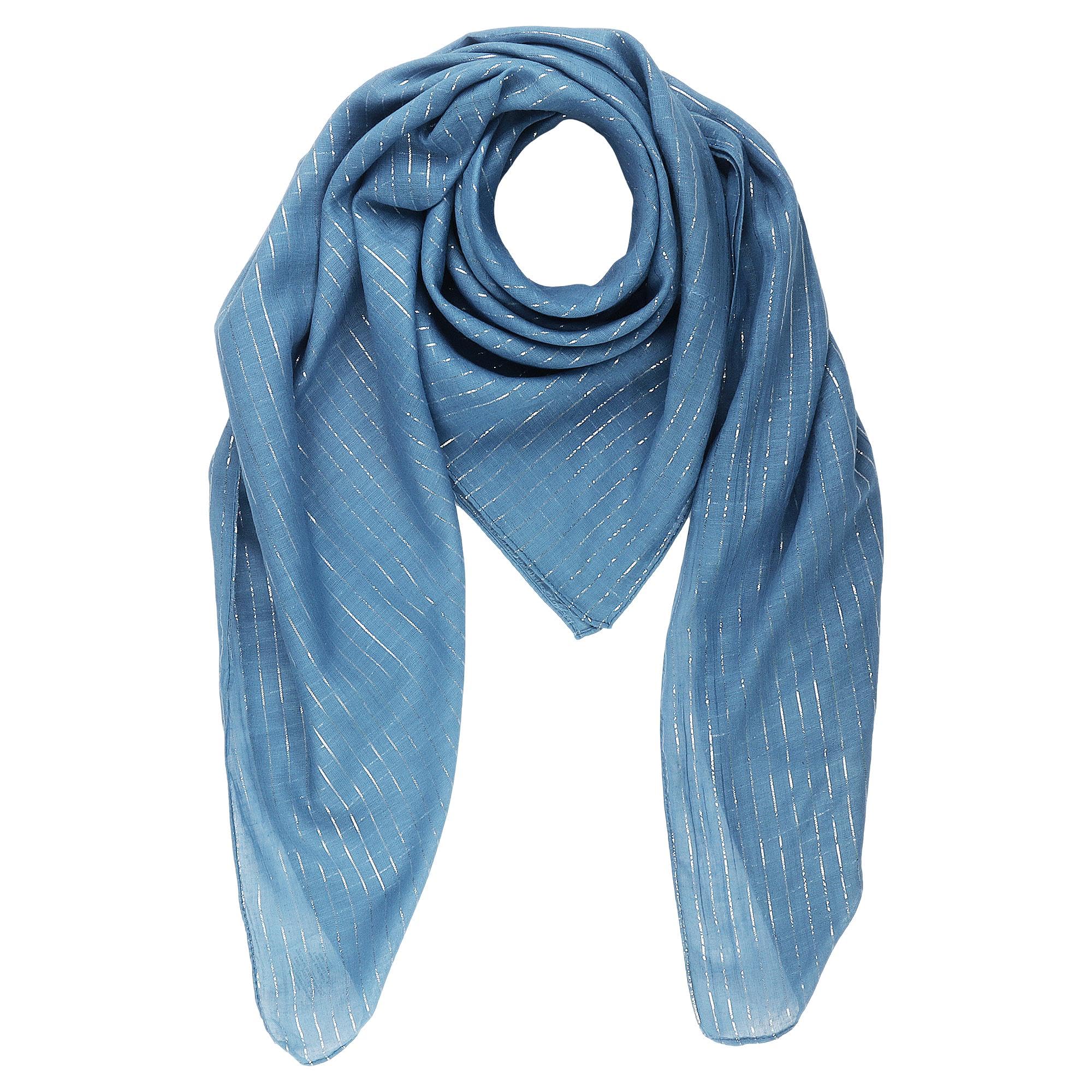 Freak Scene Teal Cotton Scarf - Blue - Lurex Silver - Squared Kerchief