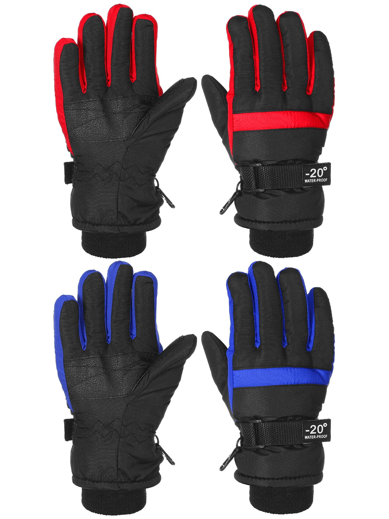 SATINIOR 2 Pairs Kids Waterproof Winter Snow Gloves Ski Gloves for Boy Girl Outdoor Warm Thickening Snowboar