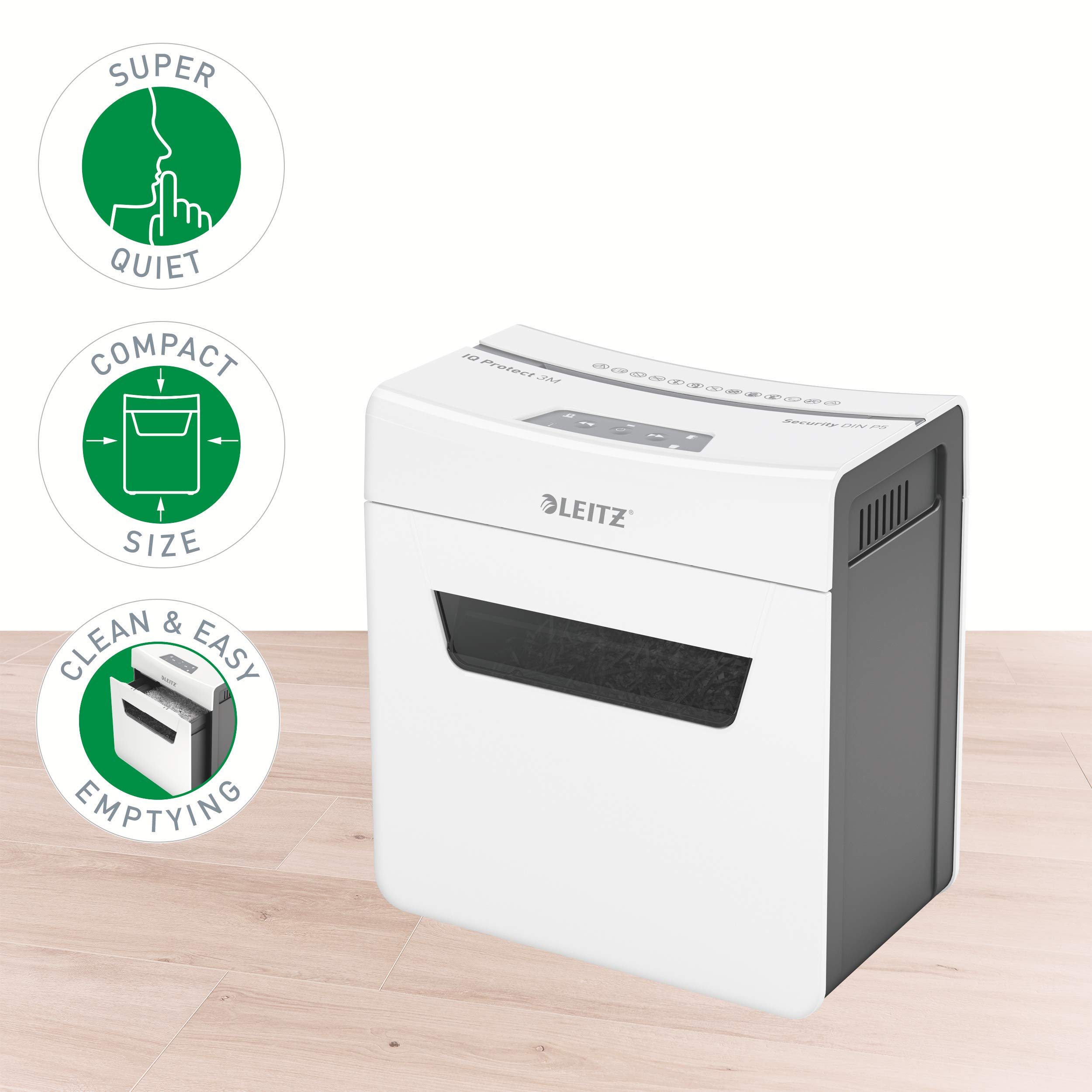 Leitz IQ Protect Premium 3M, Distruggidocumenti Manuale Personal, 3 Fogli, Taglio Micro, Sicurezza P-5, Capacità 10 litri, 80930000