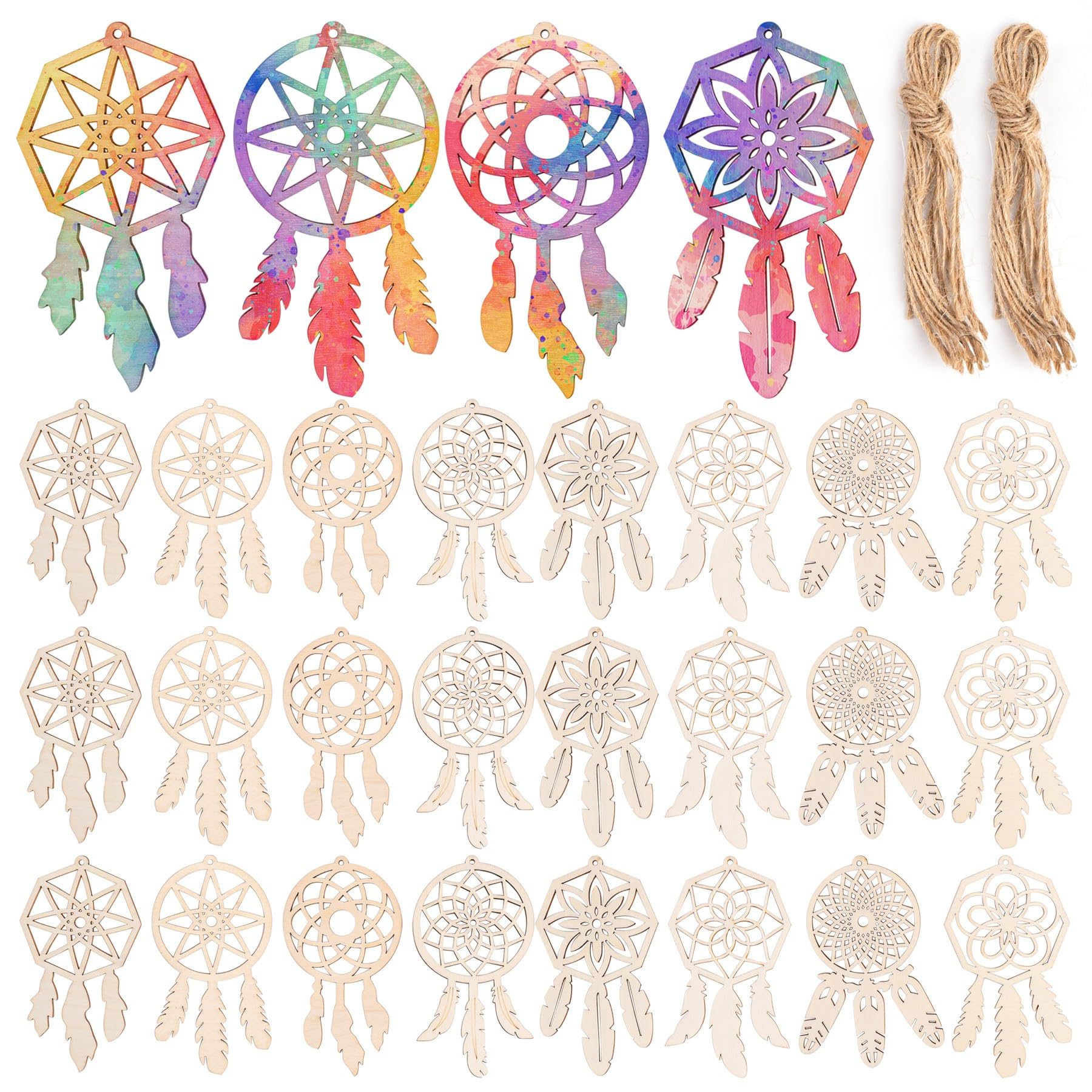 Framendino, 80 Pack Wooden DIY Dream Catchers Kits Decorative Hanging Ornaments to Paint for Home Tree Decor