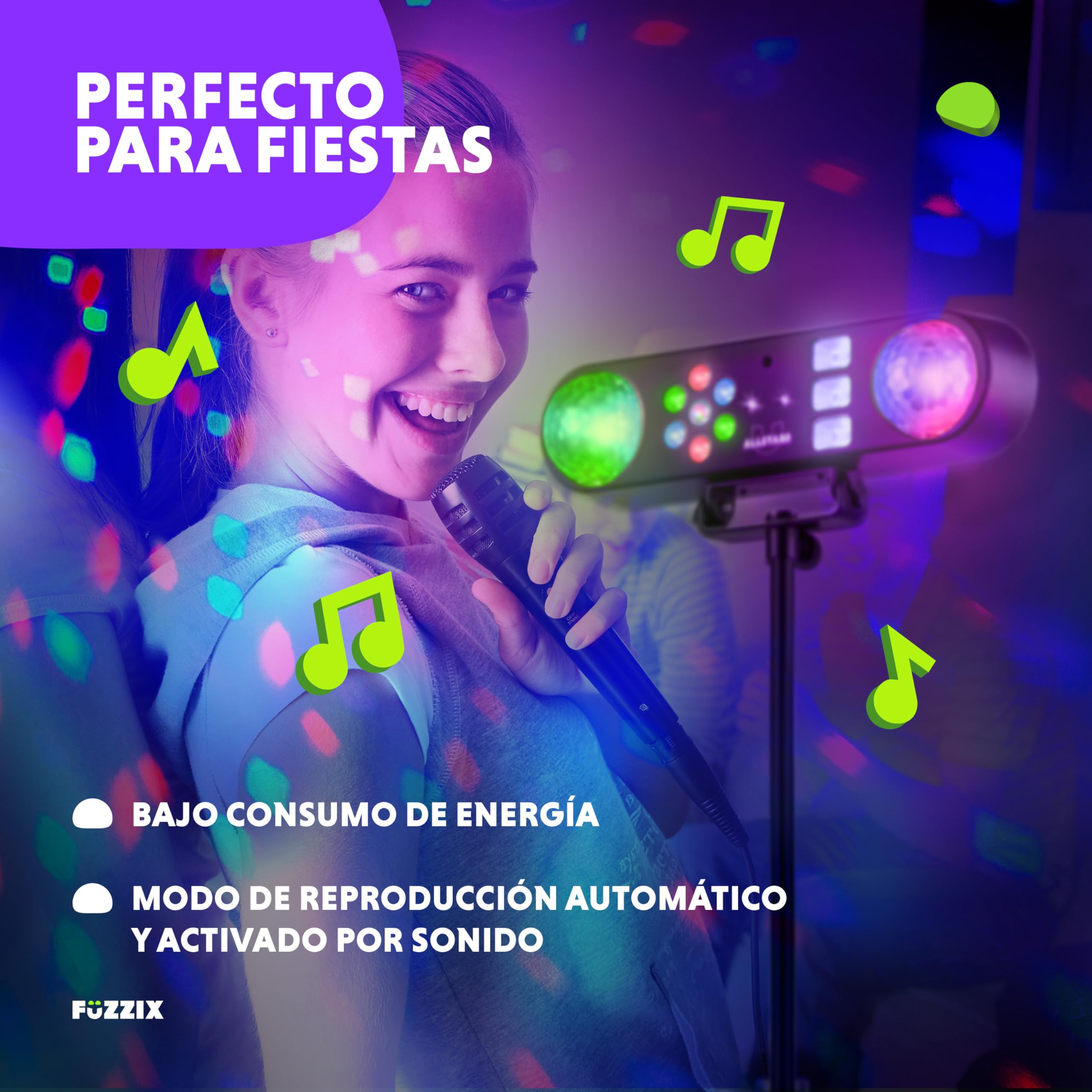 Fuzzix AllStar3 Party Bar - Barra de luces LED RGB con Jelly Ball giratorias, efecto wash, estroboscópico UV/blanco, control remoto, trípode ajustable y modo automático o musical