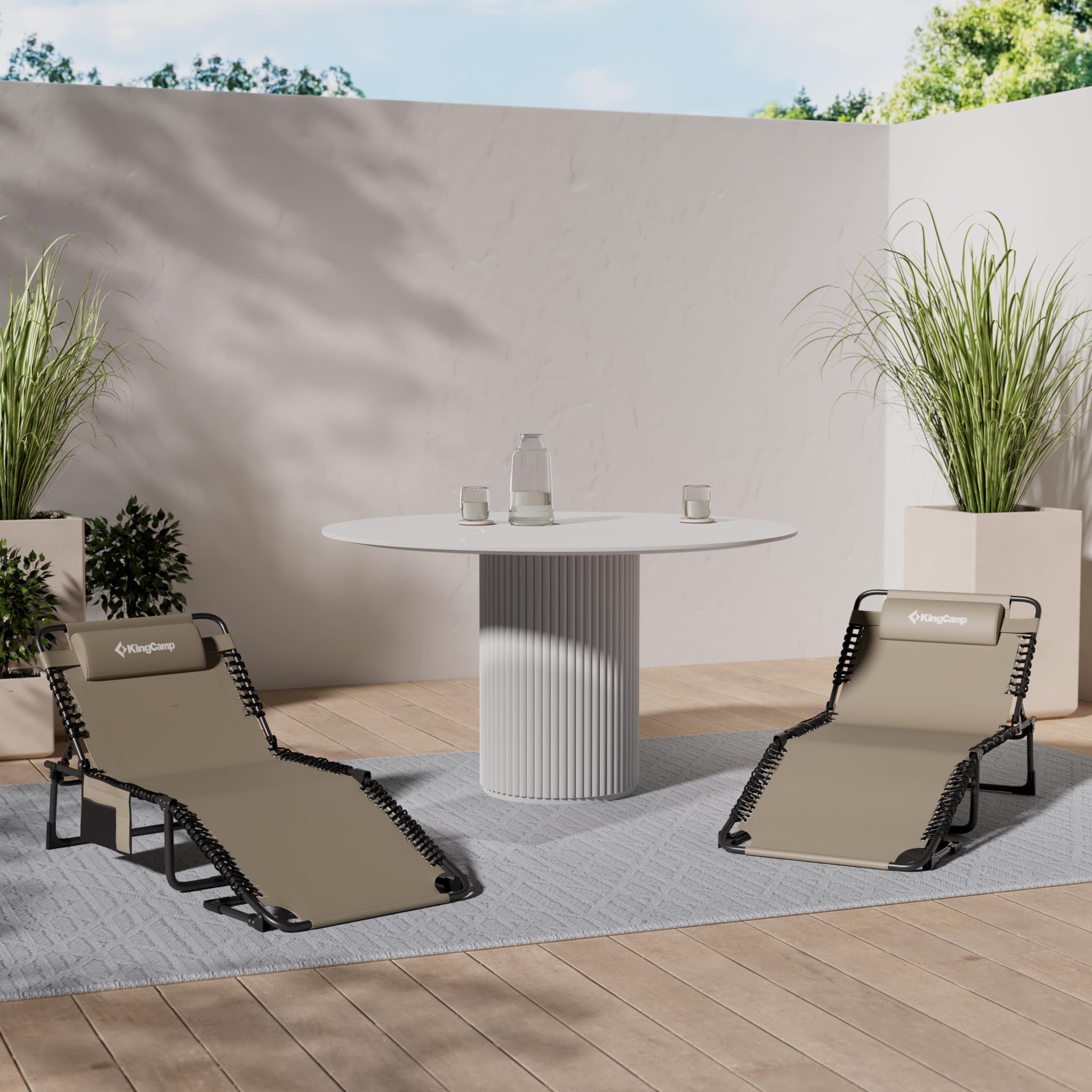 KingCamp Sonnenliege Klappbar 5-Verstellbarer Rückenlehne Gartenliege klappbar Liegestuhl Strandliege Campingliege Klappbett mit Kopfkissen für Strand Garten Terrasse Pool Camping Outdoor Indoor