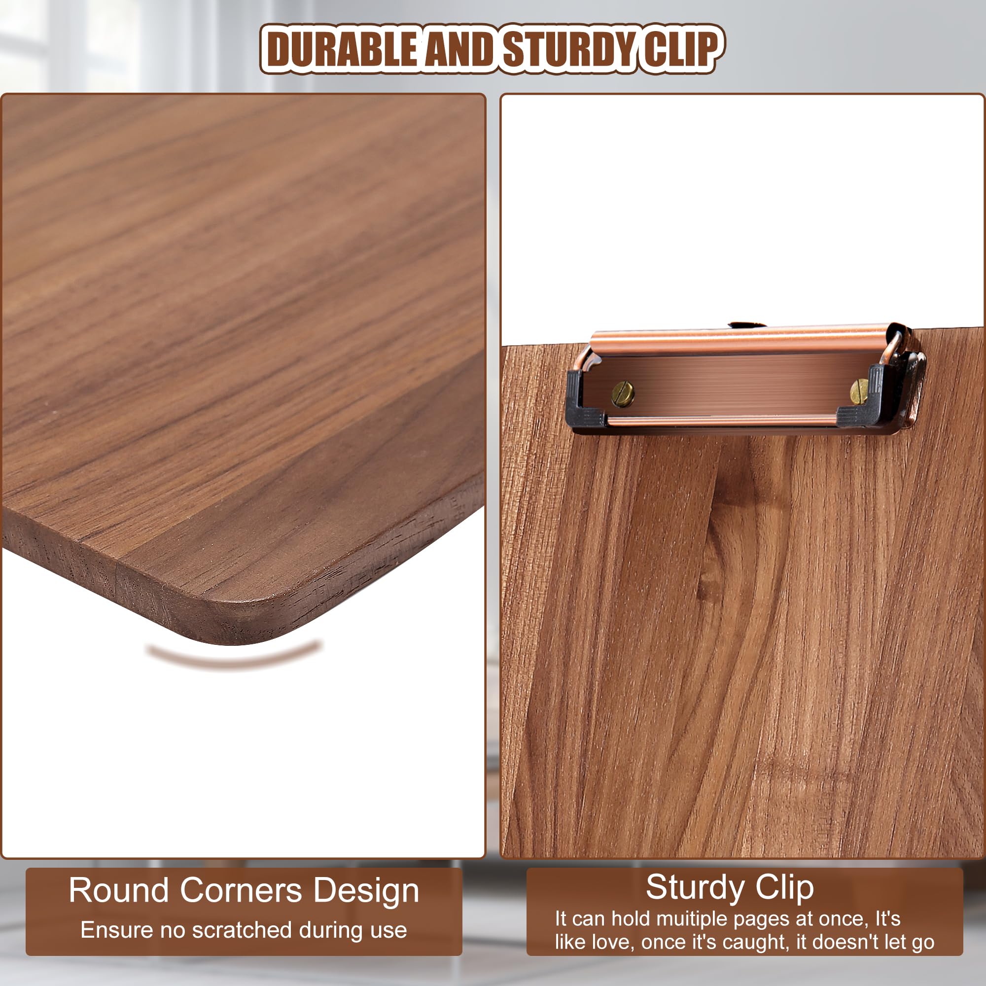 Confezione da 2 tavolette portablocco in legno di noce, 32 x 22,1 cm, con base stabile, in legno massiccio, supporto per bar, corsi di formazione, caffetterie, forniture per ufficio
