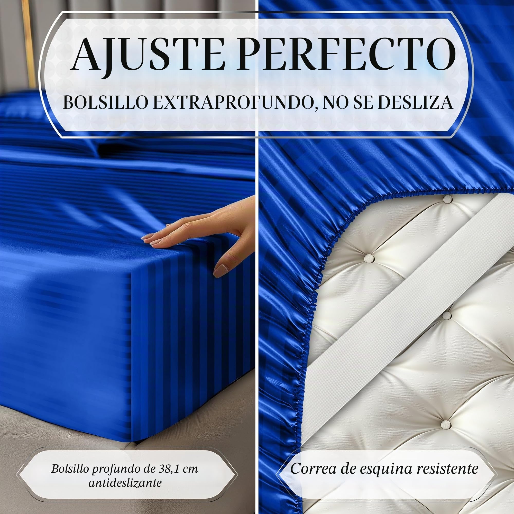 DECOLURE, Juego de ropa de cama sedosa de satén de lujo de 4 piezas, sin arrugas, con sábana bajera de 40 cm de profundidad, perfecto para cabello y piel, tamaño king, regalos para mujer, rayas azules