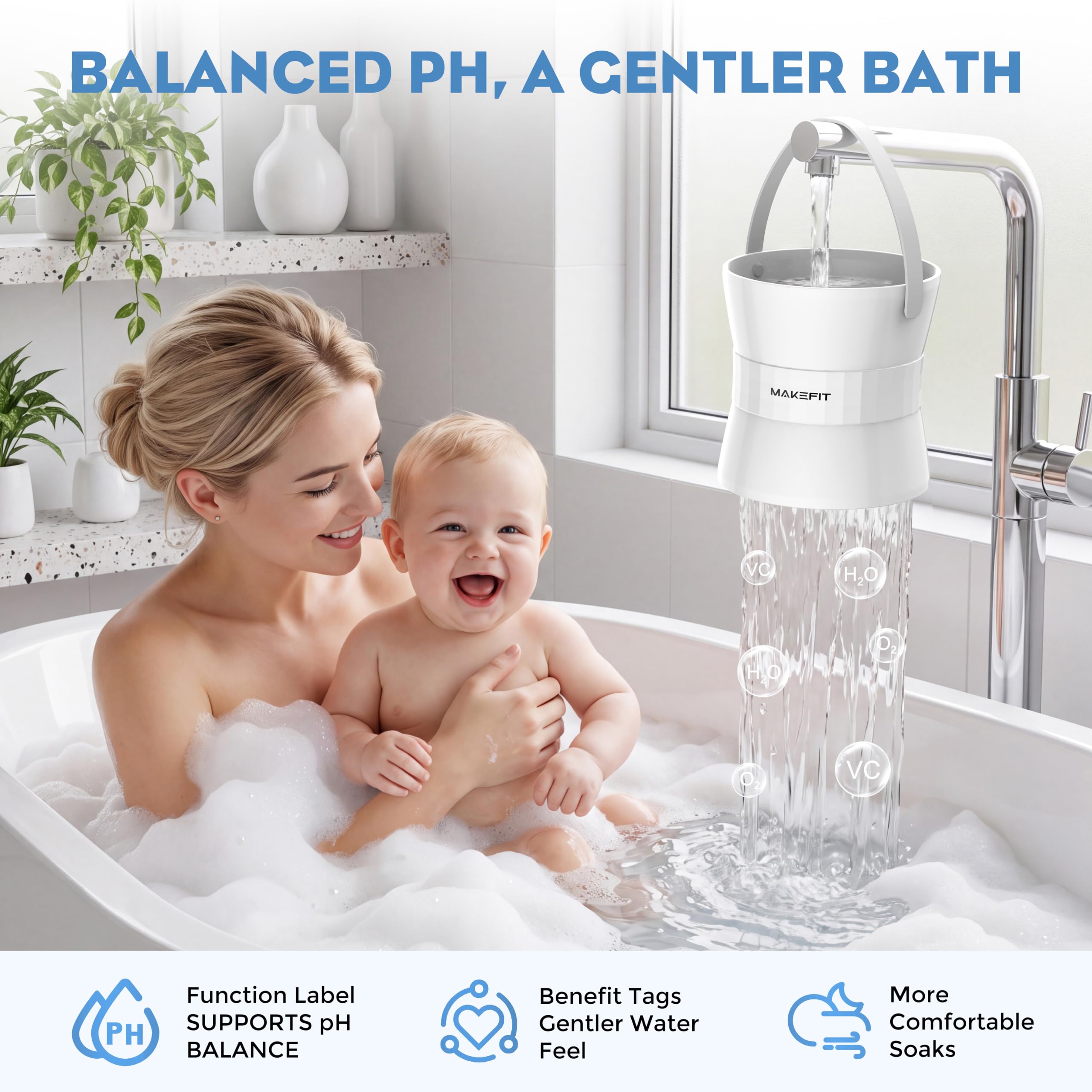 MakeFit Filtro de grifo de bañera, filtro de agua de baño de 8 etapas para