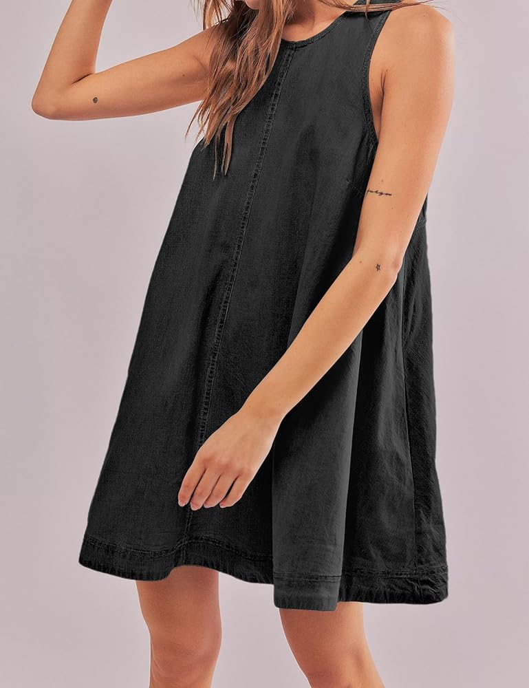 TBETNE Women's Denim Dress Summer Casual Sleeveless Jean