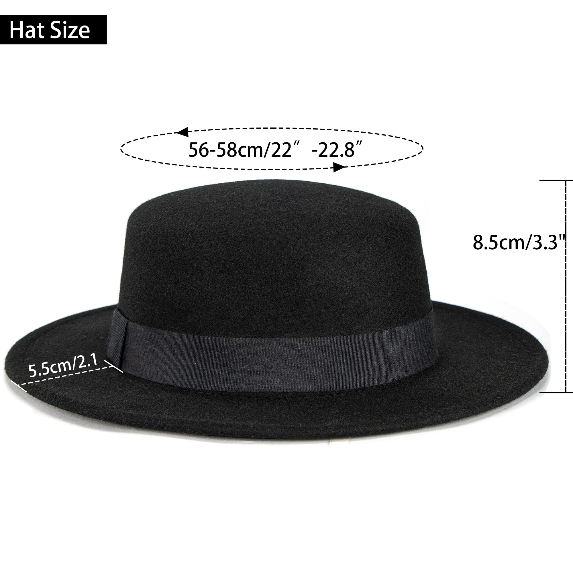 Pork Pie Cappello Uomo Donna Cappello Fedora a Tesa Larga con Fascia Lady Panama Cappelli Trilby Cappello Autunno Inverno Nero