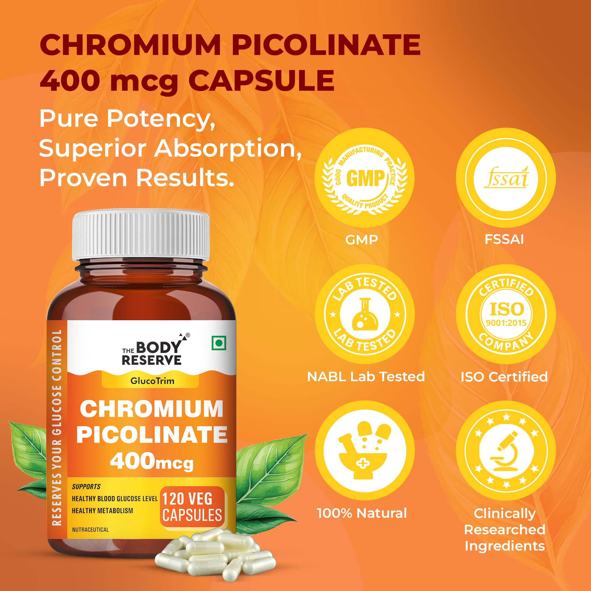 The Body Reserve Chromium Picolinate 400mcg with Biotin 40mcg – Supports glucose metabolism Chromium Supplement for Healthy Blood Sugar Levels, High Absorption 120 Veg Capsules — Amazon image 2