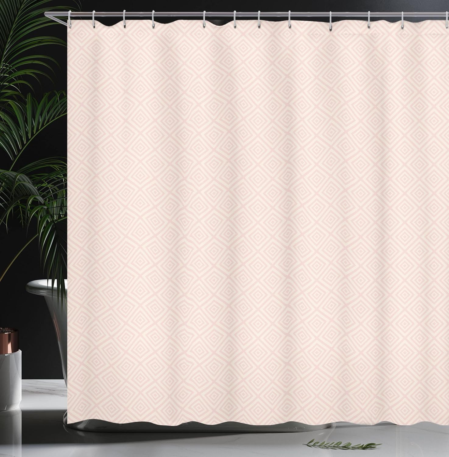 Ambesonne Shabby Flora Shower Curtain, Vintage Geometric Diamond Line Tile Pattern Pastel Color Nested Rhombus Print, Cloth Fabric Bathroom Decor Set with Hooks, 69" W x 70" L, Peach Cream