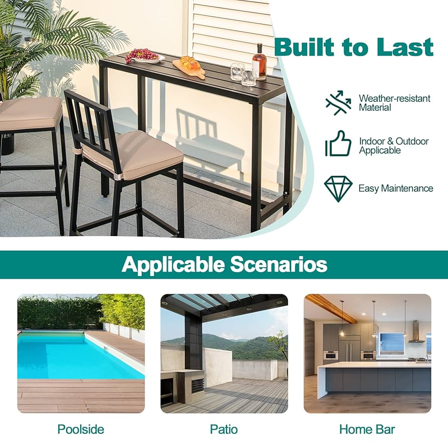 Porch Chairs PIZZELLO 3 Piece Outdoor Patio Bar Set, 47