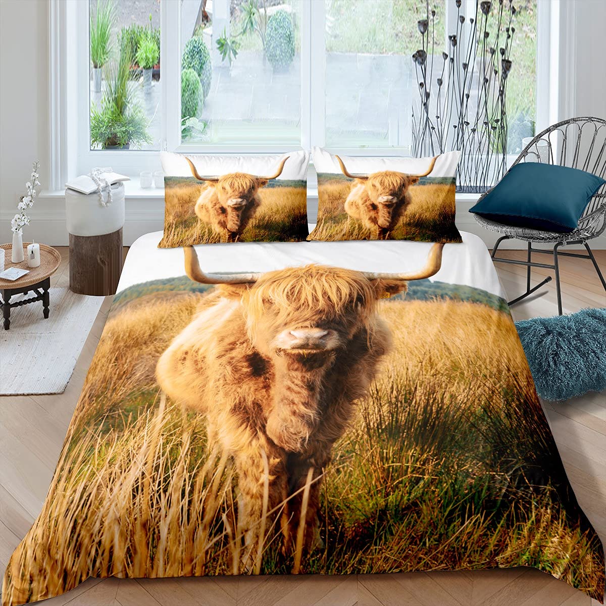 3D Highland Cow Dekbedovertrek Longhorn Vee Beddengoed Set 3D Highland Cow Dekbedovertrek Longhorn Vee Beddengoed Set