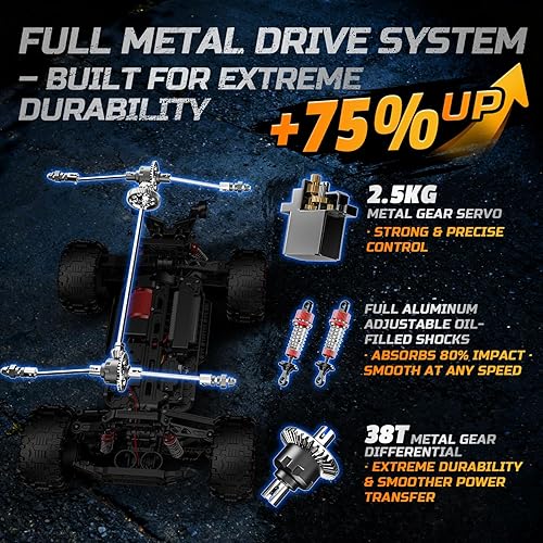Miniatura 2 de DEERC 209E 110 Fast Brushless RC Car para adultos y niños, 60+ KMH de alta velocidad 4WD Off-Road Camión de control remoto con 2 baterías 3S y
