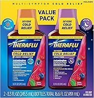 Theraflu Severe Cold & Cough Daytime & Nighttime Syrup, Berry Flavor, 8.3oz x2 - Max Strength Relief for Cough, Fever, Sore Throat
