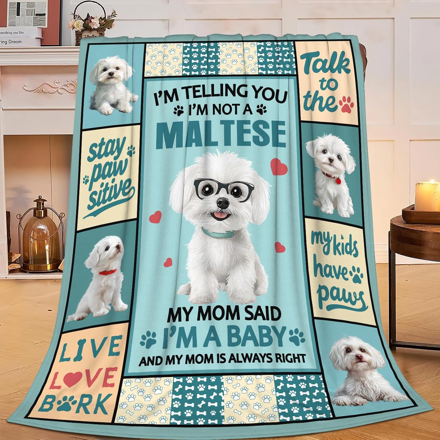 Maltese Throw Blanket Dog Print Blankets Gifts for Couch Sofa Bed Stuff Decor Lightweight Soft Cozy Fleece Plush Warm Flannel Bedding for Lover Men Women 40"x50" image 2