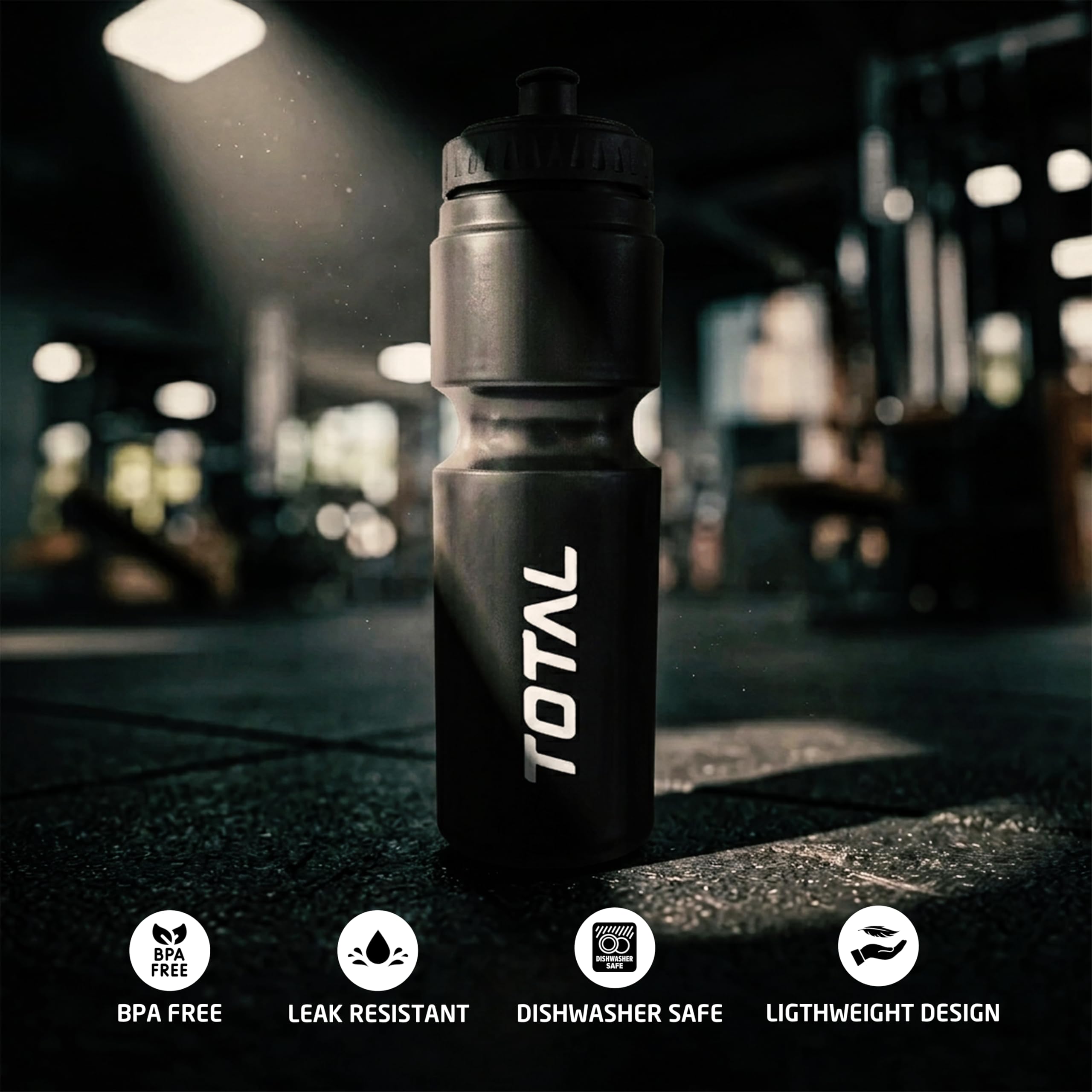 TOTAL Sipper Bottle for Gym, Running, Cycling | BPA-Free Sports Water Bottle with Push/Pull Leakproof Cap | Lightweight, Durable & Reusable Bottle for Outdoor Fitness Use|Black 800 ML 2
