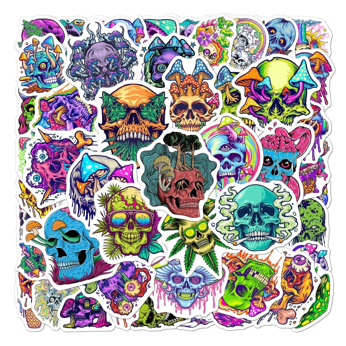 Pack 50 Pcs Sugar Skull Stickers for Water Bottles Waterproof Laptop Luggage Computer Cups Helmet Phone Case Teens Adults Women Funny Aesthetic Sticker Packs Small Vinyl Decals