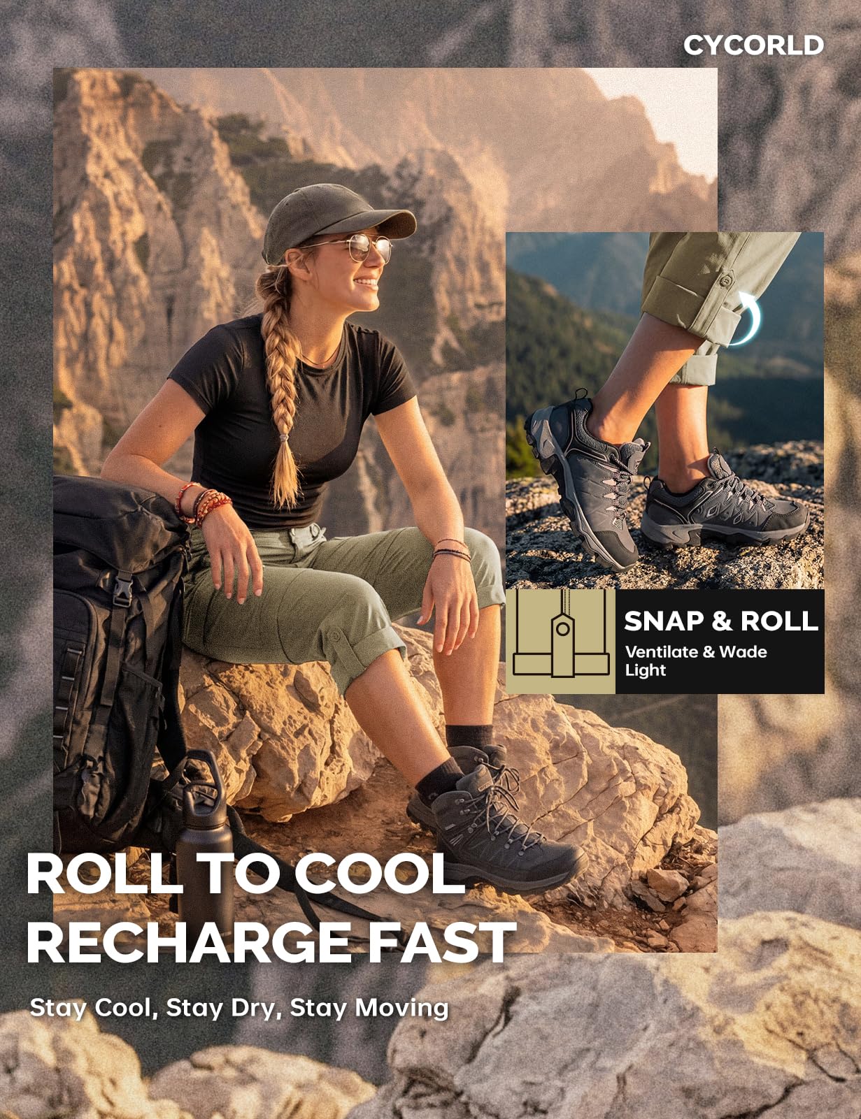 Cycorld Pantalones de senderismo para mujer, pantalones de trekking, transpirables, elásticos, pantalones de trekking desmontables, con cremallera, para verano, pantalones funcionale