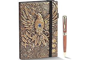 A5 Leather Journal Vintage Notebook with Pen, Embossed Phoenix Embossed Daily Notepad...