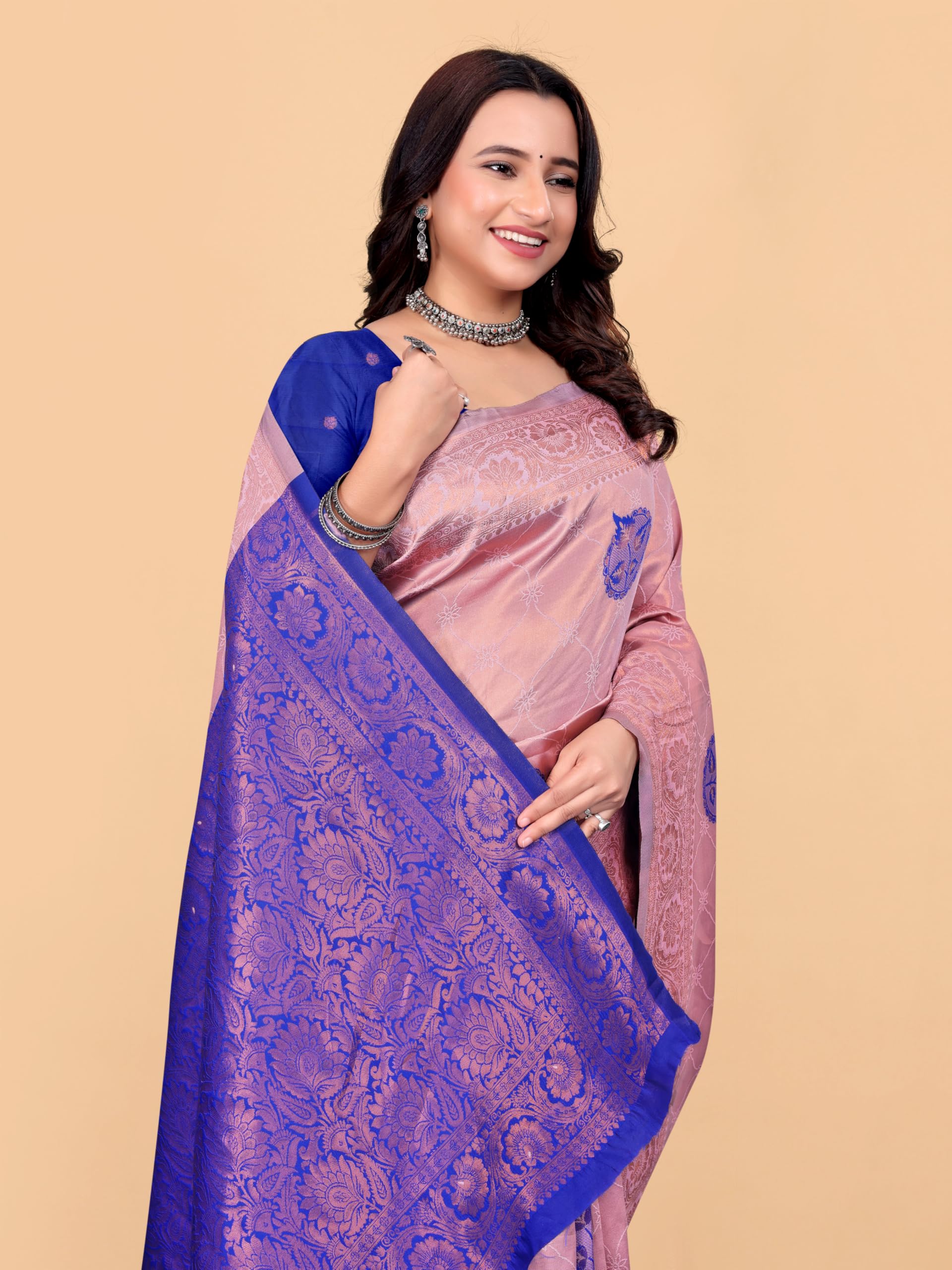 Fashion Women's Kanjivaram Style Soft Silk Banarasi Sarees With Blouse Piece For Women Pure Soft Silk Saree With Blouse Piece For Wedding product image 3