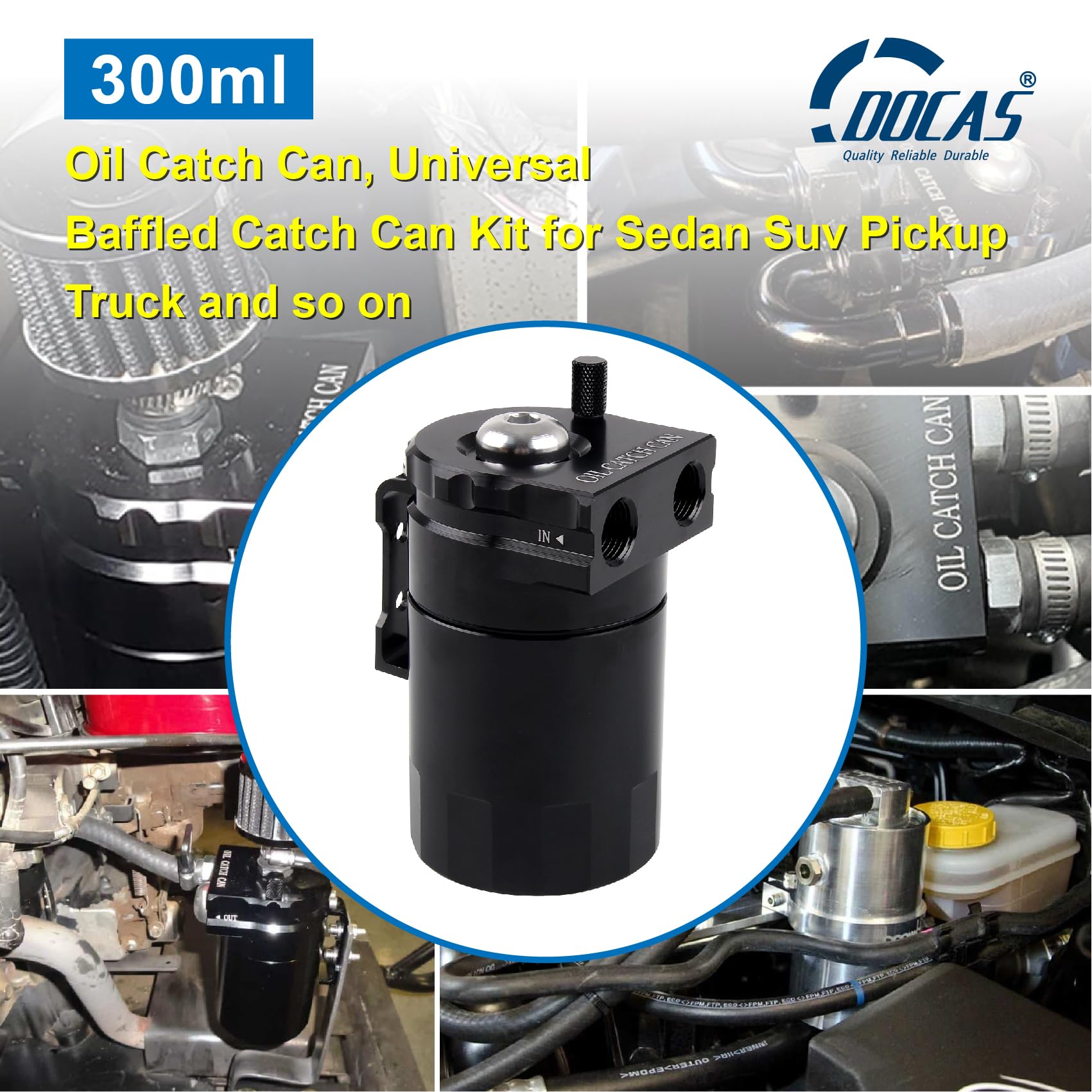DOCAS 300ml Récupérateur huile moteur, universel oil catch can,Universel Séparateur Bidon Huile Voiture Air Filtre avec Filtre à Air, Tuyau et Autres Accessoires (Noir)