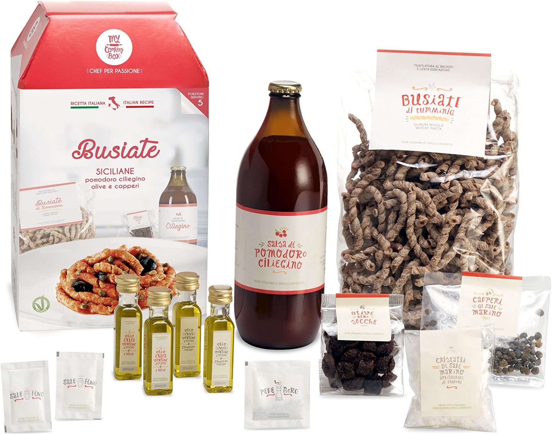 My Cooking Box Sicilian Dinner x5 Serving Busiate Organic Pasta with Cherry Tomato Sauce - Gift Box Idea