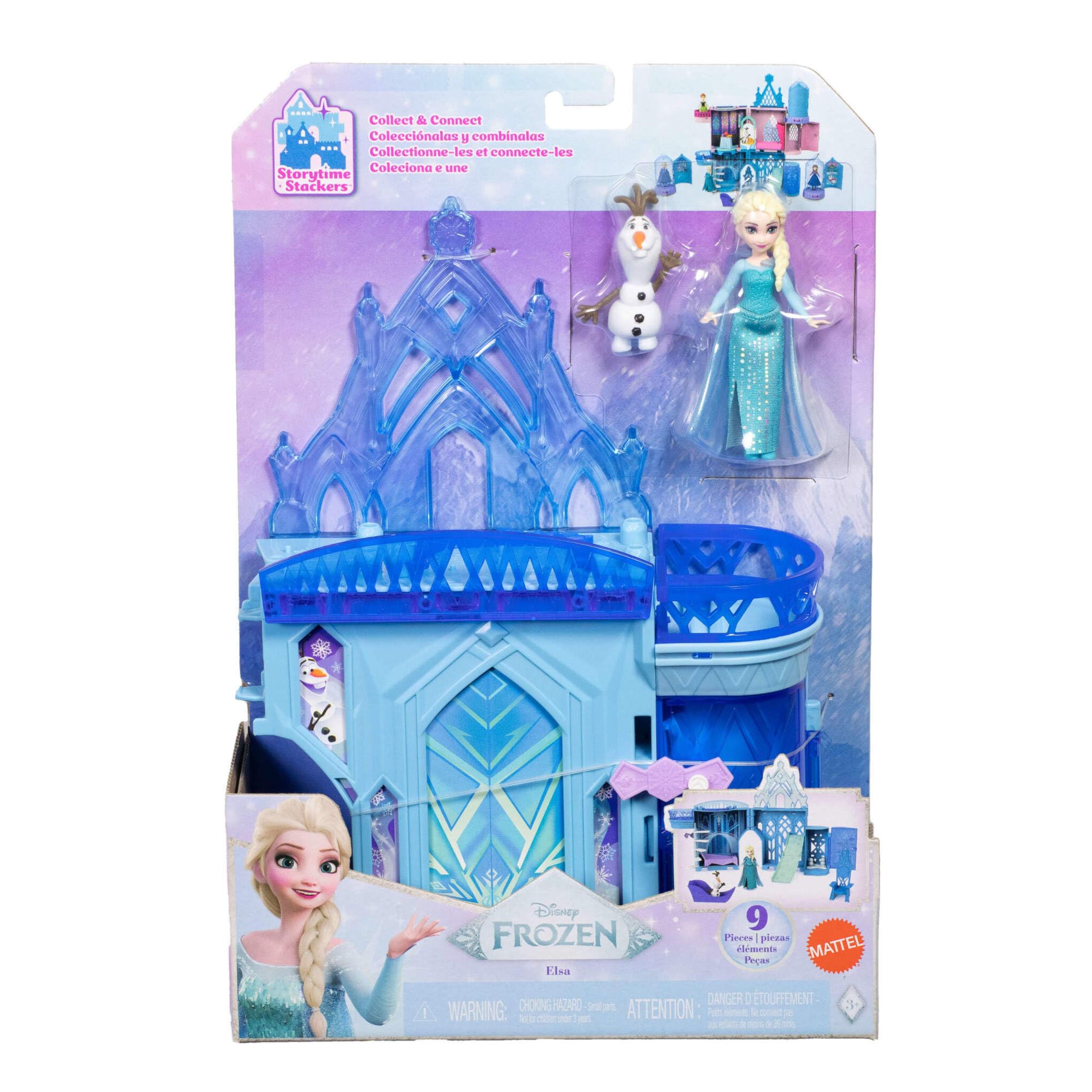 Disney Frozen, Castillo de Elsa, Conjunto apilable de casa de muñecas con muñeca pequeña y ocho piezas, juguetes inspirados en las películas Frozen de Disney, JDP63