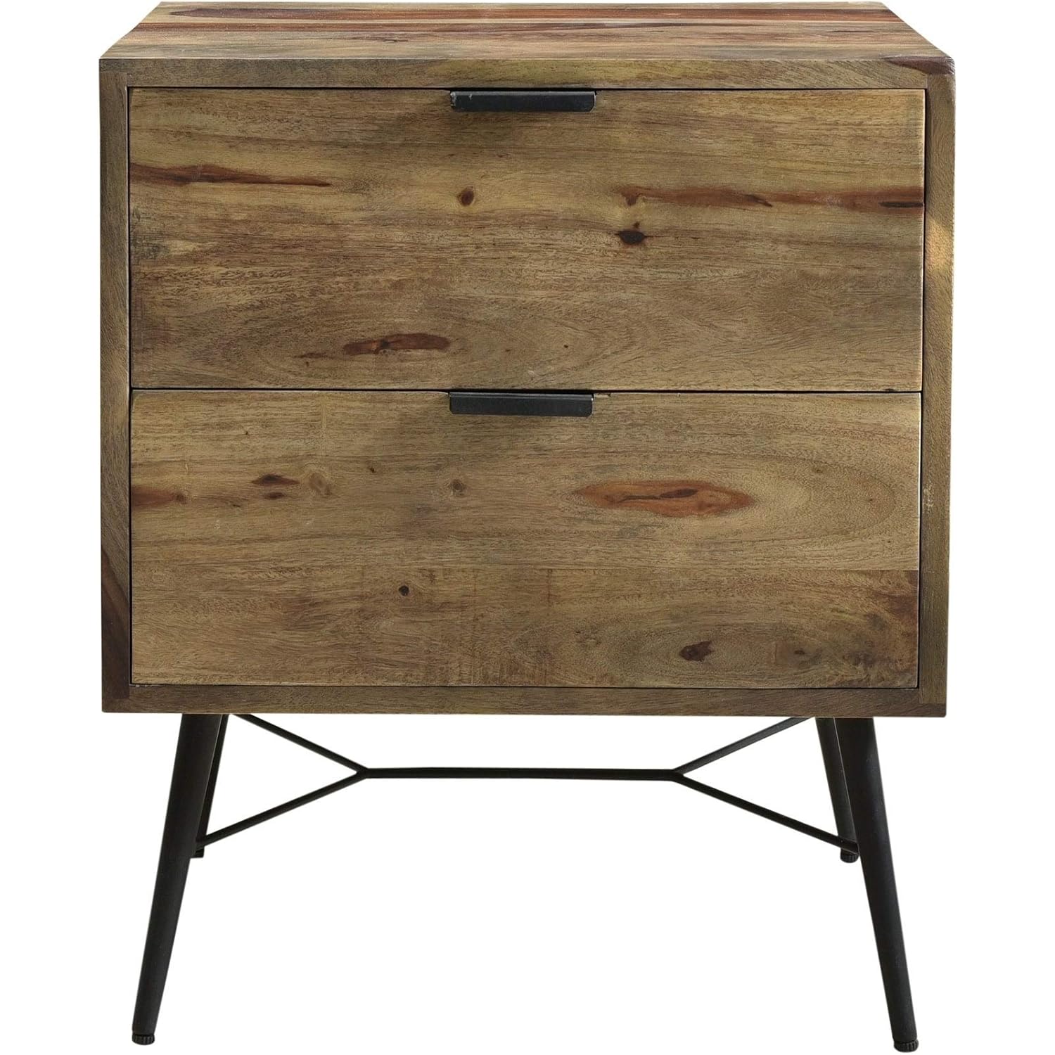Rustic Solid Wood and Iron 2Drawer Nightstand Black