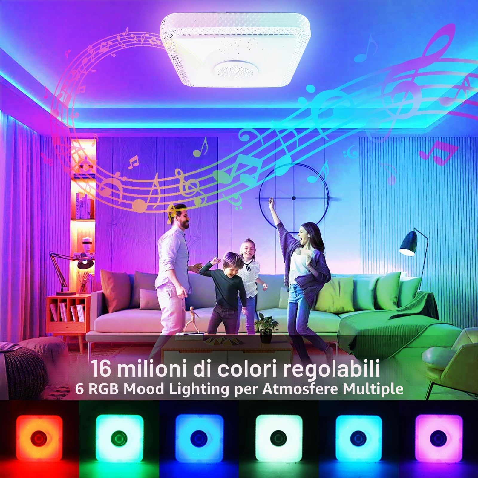 RGB Plafoniera LED Soffitto con Telecomando e APP, 30W Lampada da Soffitto con Altoparlante Bluetooth Tondo Lampadario RGB Regolabile Cambia Colore per Soggiorno Camera dei Bambini da Letto