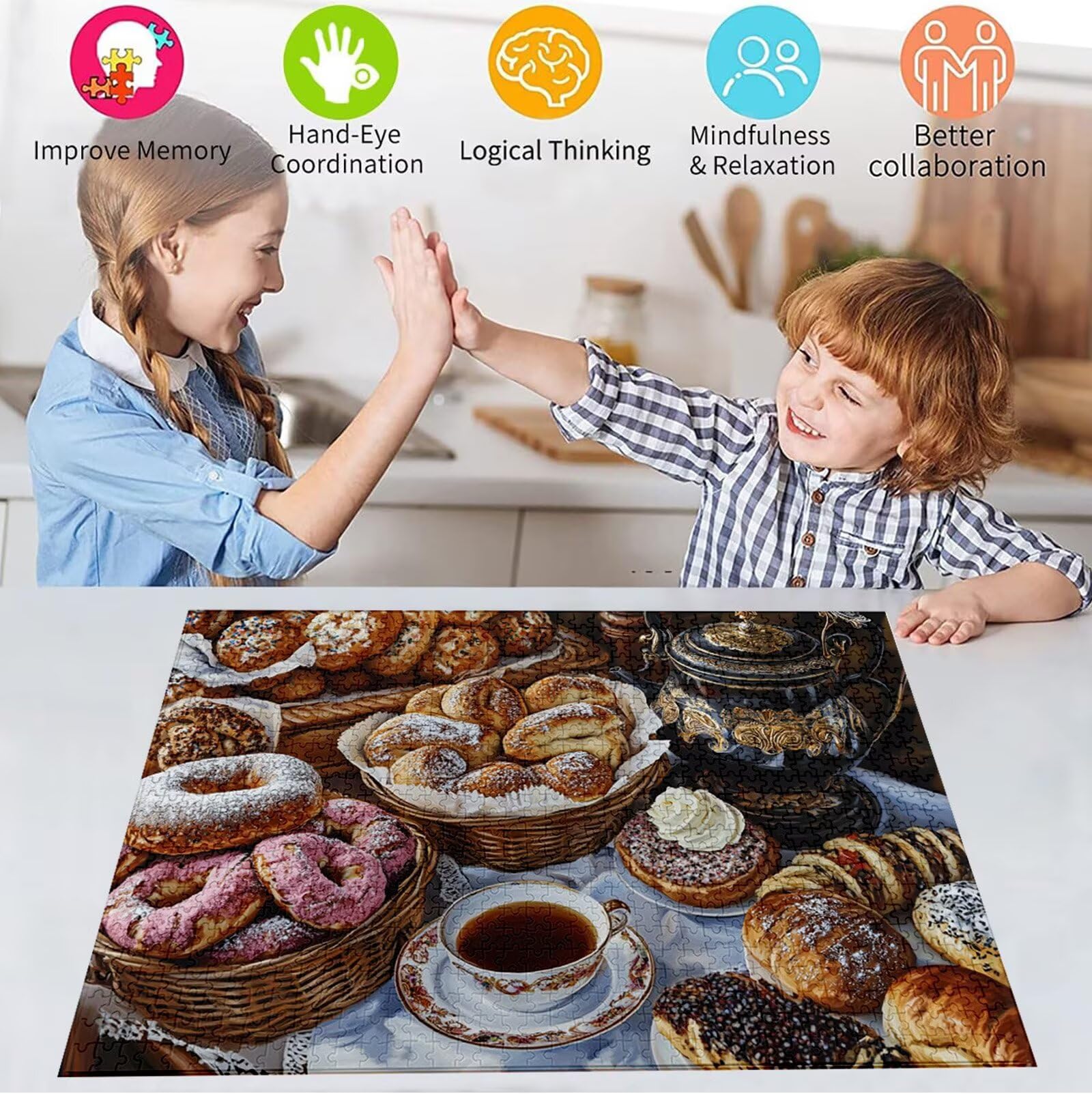 Puzzle Kawa Puzzle 1500 sztuk Jigsaw dla dorosłych DIY klasyczna gra, puzzle w kształcie chleba, gry relaksacyjne i inteligencja dla 14-letnich chłopców 87 x 57 cm/1500 szt. z drewnianym pudełkiem