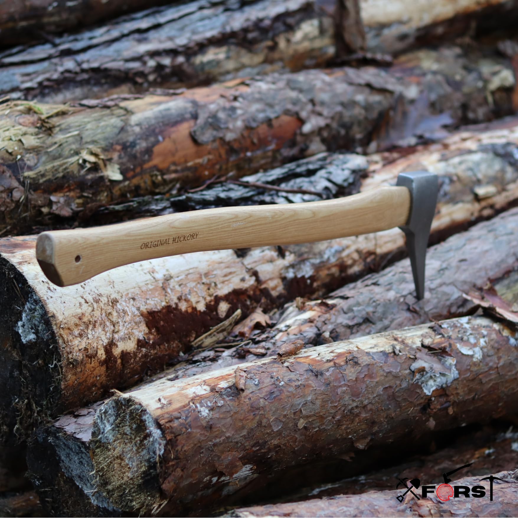 Xforst X-P500 ZAPA de Mango, Ideal para Mover y Recoger Troncos y trozos de Madera. con Mango de Madera Hichory y Cabeza Robusta de Acero al Carbono Forjado. Incluye Soporte para Martillo.