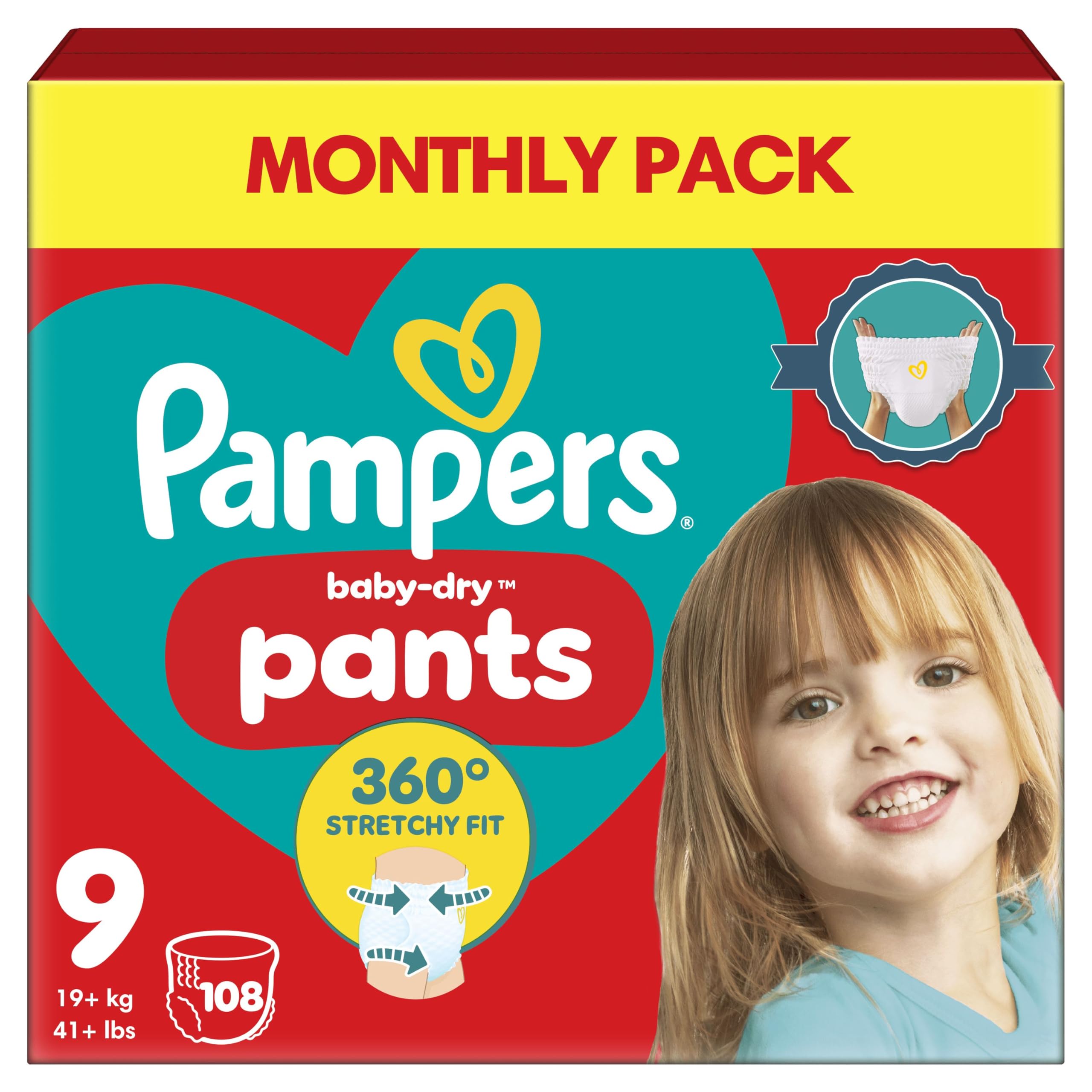 Pampers Baby-Dry Nappy Pants Size 9, 108 Nappies, 19kg+, White