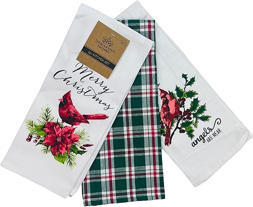Vista 245 de Serafina Home Toallas de cocina navideñas navideñas: dos muñecos de nieve Be Jolly espiga y un muñeco de nieve bailarín, 3 piezas, tejido plano 100%