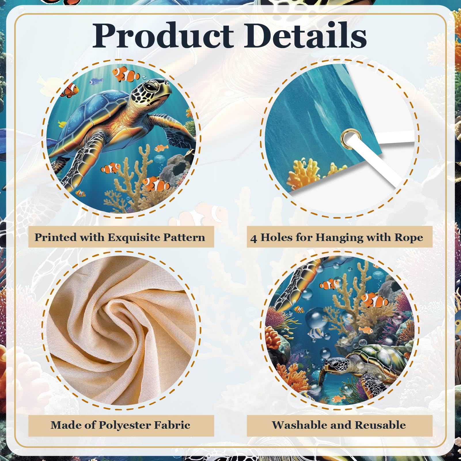 PRESSINART Turtle Door Cover Decorative Door Covers Ocean Theme Sea Turtle Pattern Polyester Rectangle Seasonal Banners Photography Background for Wall Porch Indoor Outdoor Home Decor 71 x 35 Inch - Image 3