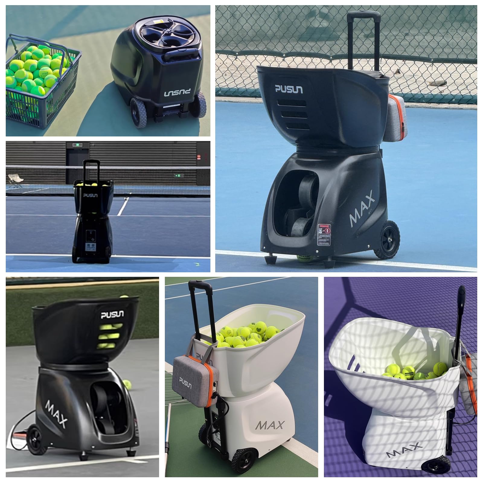 PUSUN PT-Max C - Lanciatore di palline da tennis, capacità 145+ palline, doppia app e telecomando, 28 modalità di allenamento auto-programmazione, nero, 1 pezzo
