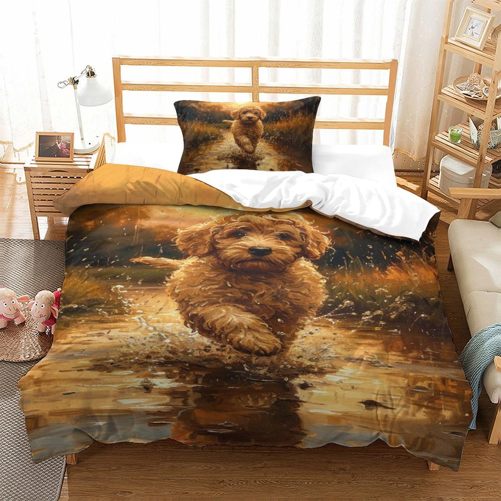 Housse de couette 3D chien pour chambre d'enfant et ado, parure microfibre lit simple