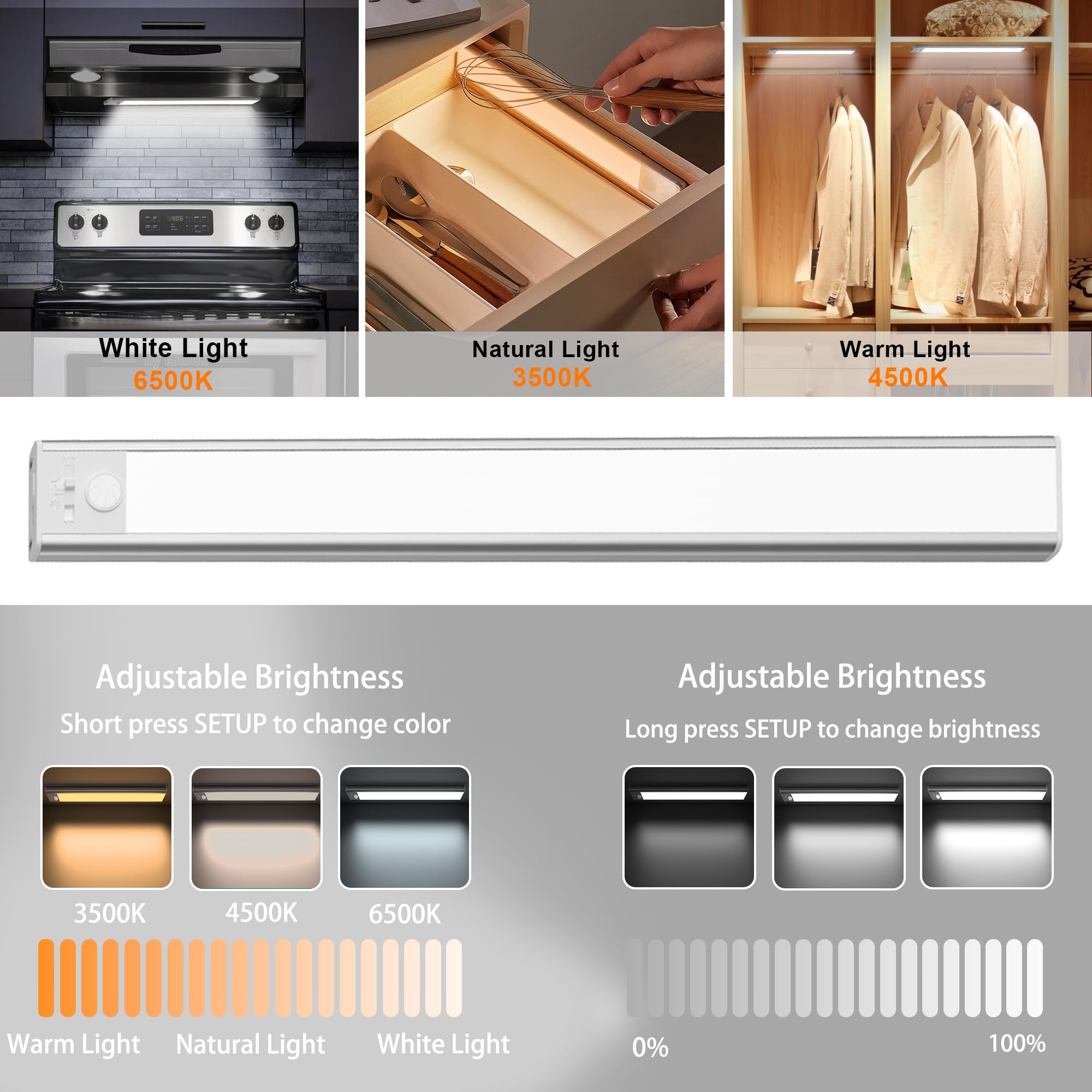 miadore Motion Sensor Cabinet Light, 2 Pack Wireless USB Rechargeable LED Motion Night Light for Under Cabinet, Closet, Cupboard, Hallway, Stairway, Wardrobe, Kitchen, Vanity