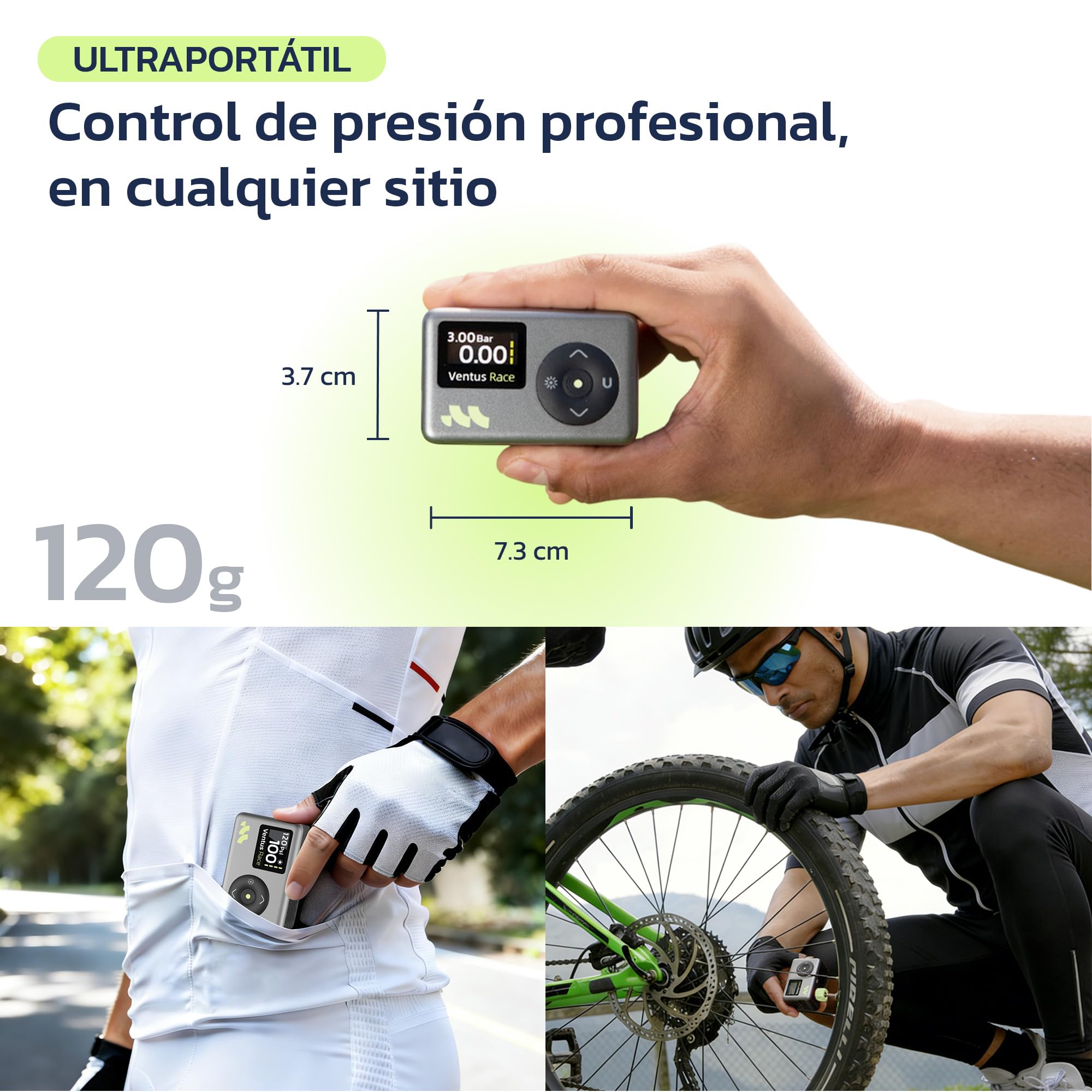 Woowind Inflador Bicicletas Inflador Electrico con Manómetro, Inflado Rápido 50s, 120 PSI, Mini Bomba de Aire Bicicleta, con válvulas Presta y Schrader para Todas Las Bicicleta - 3